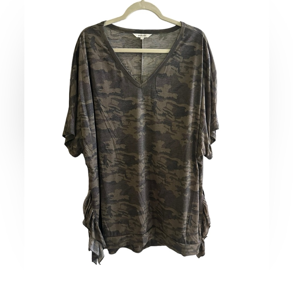 Amaryllis Camo Tunic with Ruffle Split Side Hem